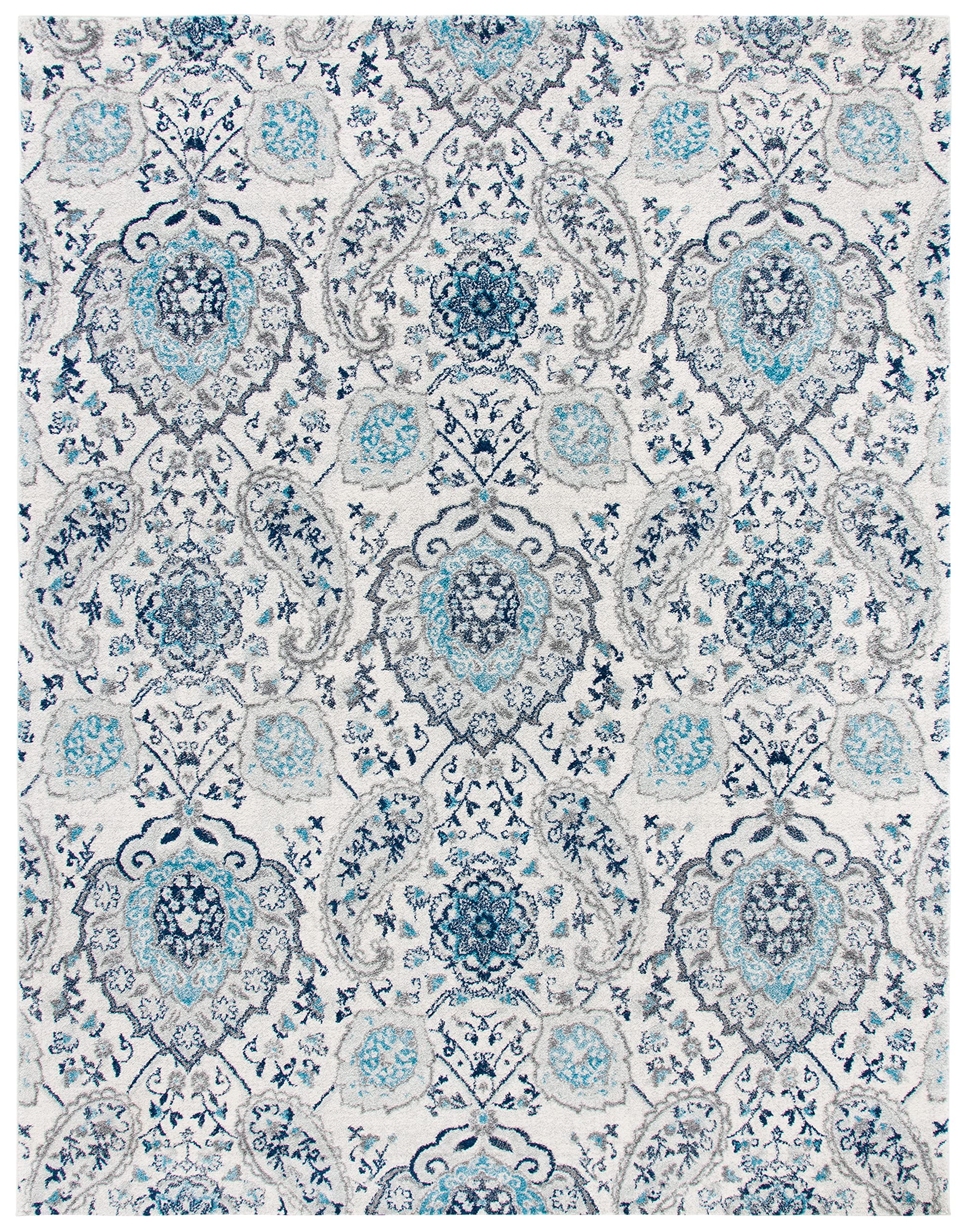 Safavieh Madison Collection Area Rug - 9' X 12', Cream & Light Grey, Boho Chic Glam Paisley Design, Non-Shedding & Easy Care, Id